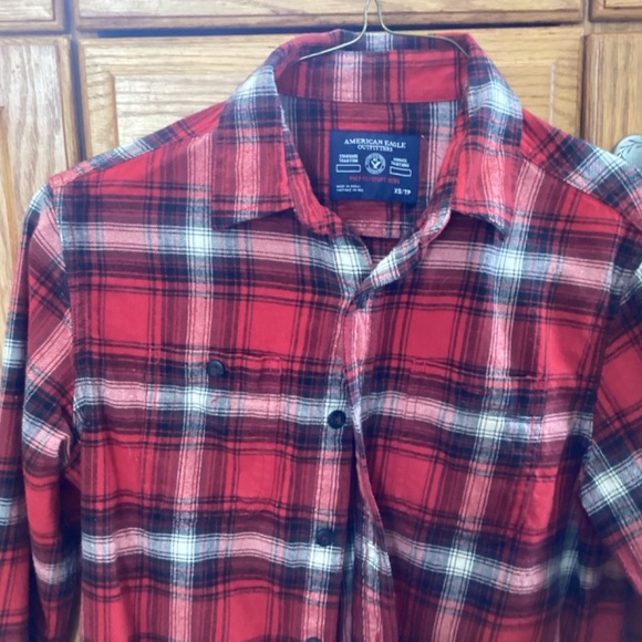 American eagle men’s flannel Plaid shirt, prep fit, red/white, XS *host … - Picture 2 of 2